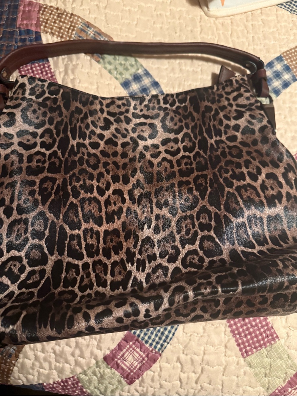 Leopard Print Hobo Bag with Brown Handle